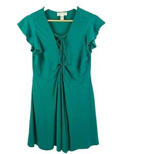 Forever 21+ Plus Dress Womens Size 1X Emerald Green Lace Up Front Flutter Twirl